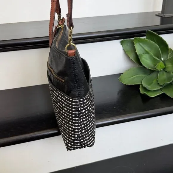 Fossil genuine leather waxed canvas crossbody shoulder handbag purse neutral - Picture 8 of 14